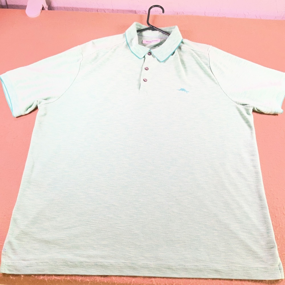 Tommy Bahama IslandZone Mens XXL Polo Shirt Mint Green Coolmax Tencel Short Slv